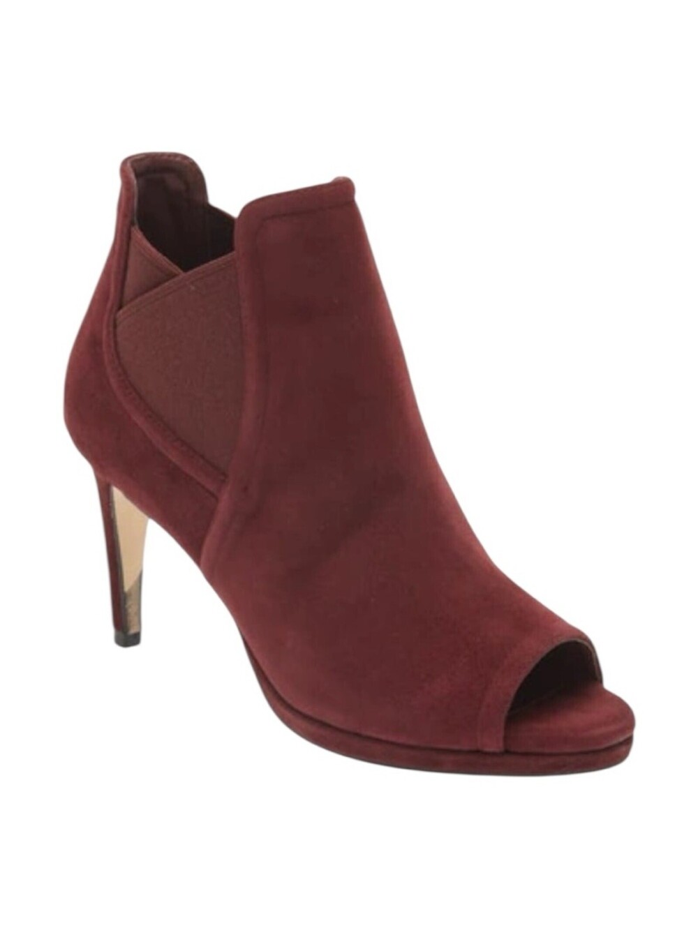 COLE HAAN Women's Red Jones Peep Toe Bootie In Cordovan Suede Size 8
